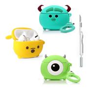 (3Pack+Cleaner Pen) Suublg Case for AirPods Pro 2nd/1st Generation Earbuds with Cleaning Pen Kits, Silicone Cute Cartoon Case Protective Shockproof Cover for AirPods Pro 1/2 (RDMQ+RDmonster+RDWIN)