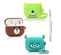 (3Pack+Cleaner Pen) Suublg Case for AirPods Pro 2nd/1st Generation Earbuds with Cleaning Pen Kits, Silicone Cute Cartoon Case Protective Shockproof Cover for AirPods Pro 1/2 (MQ+Monster+BNbear)