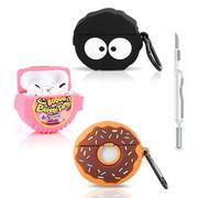 (3Pack+Cleaner Pen) Suublg Case for AirPods Pro 2nd/1st Generation Earbuds with Cleaning Pen Kits, Silicone Cute Cartoon Case Protective Shockproof Cover for AirPods Pro 1/2 (Donut+BUB+BKcookie)