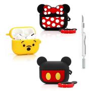 (3Pack+Cleaner Pen) Suublg Case for AirPods Pro 2nd/1st Generation Earbuds with Cleaning Pen Kits, Silicone Cute Cartoon Case Protective Shockproof Cover for AirPods Pro 1/2 (MIN+MIC+Win)