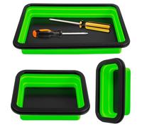 3Pack Collapsible Magnetic Parts Tray Set, Silicone Foldable Magnetic Tool Tray, 3 Size Square Screw Organizer for Screw Bolt Nut Washer (Green)