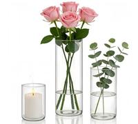 3Pack Cylinder Glass Flower Vase Clear, Bud Vases for Flowers, High borosilicate glass vase, Vases for Table Decoration, for Wedding Centrepiece Party Birthday Living Room Decor Home Shower Hurricane