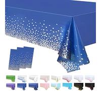 3Pack Dark Blue and Silver Dot Table Cloth Party Disposable Tablecloths,137x274cm Confetti Table Covers Rectangle Plastic Tablecloth Party for Picnic,Baby Shower,Wedding,Birthday,Christmas Table Decor