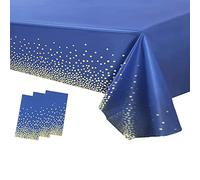 3Pack Disposable Tablecloths Dark Blue and Gold Dot Table Covers,54 x 108Inch Plastic Tablecloth Disposable Rectangle Dining Tablecovers Dark Blue Waterproof Tablecloth for Party,Birthday,Party Decor