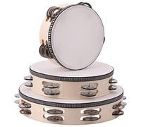 3Pack Double Row Tambourine for Adults 6 Inch 8 Inch 10 Inch Wooden Tambourines Hand Held Drum Bell Tambourine with Metal Jingles, Percussion Musical Instruments Hand Tambourine for Church, Party