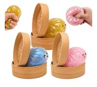 3Pack Dumpling Squishy, Big Glitter Mystery Dumplings Squishies Box, Cute Bao Bun Fidget Real Office Desk Decor, Soft Sensory Squeeze Ball with Steamer for Anxiety Stress Relief, Novelty Surprise Gift