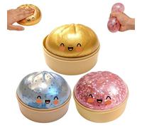 3Pack Glitter Dumpling Squishy, Big Mystery Dumplings Squishies Box, Cute Bao Bun Fidget Real Office Desk Decor, Soft Sensory Squeeze Ball with Steamer for Anxiety Stress Relief, Novelty Surprise Gift