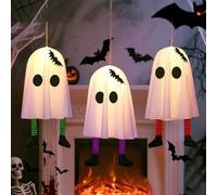 3Pack Glowing Halloween Hanging Ghosts Designed for Outdoor Yard, Porch, and Patio Decoration with Multiple Flashing Modes to Create a Spooky Ambiance (Electronic)