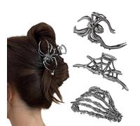 3Pack Gothic Accessories Large Alloy Spider Web Hair Claw Clips, Metal Skeleton Hand Hair Clips, Strong Hold Jaw Clips, Y2K Punk Gothic Hair Clamps for Women Girls Halloween Thin Thick Hair (B)