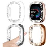 [3Pack] Kamita Bling Case for with Fitbit Versa 4/Sense 2, Shockproof Hard PC Watch Bumper Protector Cover Ultra Thin Glitter Protective Case for Versa4/Sense2 Accessories(Clear+Sliver+Rose gold)