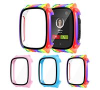 [3Pack] Kamita Case compatible for Xplora X5 Play with 9H Tempered Glass Screen Protector, Hard PC Full Coverage Protective Cover Ultra-Thin Bumper Case for X5 Play Kids Smartwatch(Pink+Blue+Rainbow)