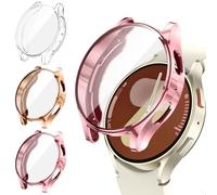 [3Pack] Kamita Case Compatible with Samsung Galaxy Watch 7 44mm, TPU Bumper Cases with Screen Protector, Shockproof Full Coverage Protective Cover for Galaxy Watch7 (Transparent+RoseGold+RosePink)
