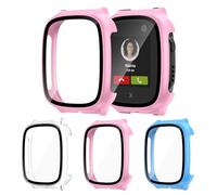 [3Pack] Kamita Case Compatible with Xplora X5 Play Kids Smartwatch, Hard PC Bumper Cases with Built-in Tempered Glass Screen Protector, Full Coverage Protective Cover for X5 Play (Pink+Blue+Clear)