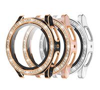 [3Pack] Kamita Diamond Screen Protector Case for Samsung Galaxy Watch 5/Watch 4 40mm, Hard PC Bumper Cases with Tempered Glass Film, Glitter Cover for Galaxy Watch5/Watch4 (Black+Rosegold+White)