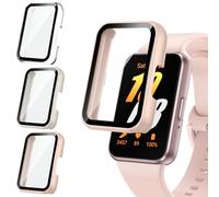 [3Pack] Kamita Screen Protector Case Compatible with Samsung Galaxy Fit 3, Full Coverage Hard PC Bumper Cases with Tempered Glass Film, Shockproof Protective Cover for Galaxy Fit3 (Clear+Pink+White)
