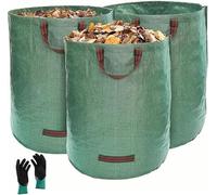 3Pack Large Reusable Garden Waste Bags with Gloves 272L Heavy-Duty Green Yard Trash Sacks Foldable Outdoor Storage Bags for Lawn Cleanup, Camping, and Recycling