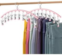 3Pack Leggings Organiser for Closet, Yoga Pants Hanger, Band/Rubber Coated 3-Piece Set w/ 15 Clips, Space Saving Closet Organiser, Pink
