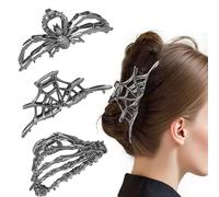 3Pack Metal Black Spider Web hair clips Skeleton Hand Skull Hair Clips for Women And Girls,Goth Accessories for Thick Hair, Claw Clips Hair Accessories Halloween Christmas Gift (Black 3Pcs)