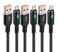 3Pack Micro USB Cable 1.2M, High Speed Android Charger Cable Nylon Braided USB to Micro USB Charging Cord Breathing Light USB A to Micro Charger for Galaxy S7 S6 Kindle Fire PS4 Controller Xbox One