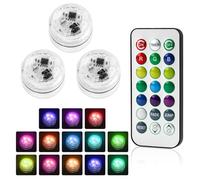 3Pack Mini Submersible LED Lights Christmas Waterproof Underwater RGB with Remote Control Colour-Changing Lights, Battery-Operated Flameless Lamps for Pool Aquarium Vase Garden Party Easter Decoration