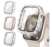 [3Pack] Neitra for Apple Watch Screen Protector Case Series 6 5 4 SE 2023 40mm Accessories, iWatch Hard PC Diamond Bumper Case Built-in Tempered Glass Film, Protective Bling Face Cover for Women Girls