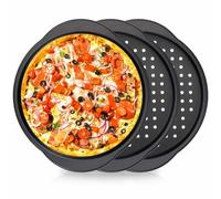3Pack Nonstick Pizza Pans for Oven - 13 Inch Carbon Steel Perforated Pizza Trays with Handles, Round Baking Sheet for Pizzas & Crispy Crust, Dishwasher, Fridge & Freezer Safe (Inside Diameter 30cm)