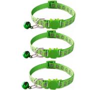 3PACK Reflective Cat Collars Quick Release with Bell Safety Nylon Kitten Collars Adjustable 19-32cm (Light green)