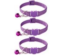 3PACK Reflective Cat Collars Quick Release with Bell Safety Nylon Kitten Collars Adjustable 19-32cm (Light purple)
