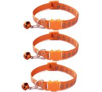 3PACK Reflective Cat Collars Quick Release with Bell Safety Nylon Kitten Collars Adjustable 19-32cm (Orange)