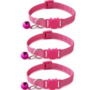 3PACK Reflective Cat Collars Quick Release with Bell Safety Nylon Kitten Collars Adjustable 19-32cm (Rose)