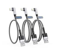 3Pack Right Angle Short iPhone Charge Cable, 90 Degree Apple USB A to Lightning Cable 15cm+30cm+30cm, Nylon Braided Sync Data Charger Cable, Fast Charge Cord for iPhone 14 13 12 11 Pro Max Xr 8 7 Plus