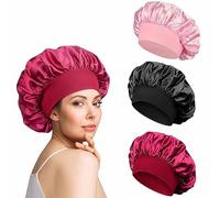 3Pack Satin Bonnet Hair Bonnet for Sleeping Satin Hair Bonnet Night Sleep Cap Sleeping Head Cover Silk Hair Wrap with Wide Elastic Band for Women and Girls Curly Hair - Multi-Color