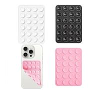 3Pack Silicone Suction Phone Case with Double Sided 24 Suction Grips Anti-Slip Hands-Free Phone Holder Sticky Pad Multipurpose Mobile Mount for Shower Mirror Wall Car Selfies Videos (Black White Pink)