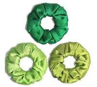 3Pack Silk Scrunchies For Hair 100% Pure Mulberry Silk Hair Ties, Elastic Ponytail Holders, Hair Ties No Damage, Satin Scrunchies, Velvet Scrunchy for Hair Accessories Sleep Tie (Green)