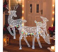 3Pack Solar Lighted Reindeer Christmas Decorations, Outdoor Standing Elk Ornament With Lights for Yard, Lawn, Garden - Water Resistant