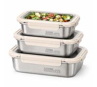 3Pack Stainless Steel Food Storage Containers With Lids, Airtight Metal Food Container, Stackable Meal Prep Containers, Leakproof Metal Lunch Box for School Office (420ml+700ml+1200ml , Millilitres)