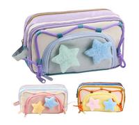 3pack Stars Pattern Pencil Case for Girls,Cute Large Pencil Case,Back to School Supplies Girls,Pen Pouch Bag Stationery Organizer with 8 Compartments for Ruler Eraser Marker Sticky Notes