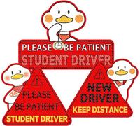 3Pack Student Driver Safety Sign Stickers Funny Duck New Driver Keep Distance Strong Reflective Vinyl Stickers for Car Window Bumper Decals (Red)