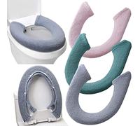 3Pack Toilet Seat Cover,Bathroom Soft Thicker Warmer with Snaps Fixed Stretchable Washable Fiber Cloth Toilet Seat Covers Pads (Gray,Pink,Green)