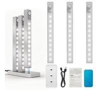 3Pack Under Cabinet Kitchen Lights, 6000K LED Motion Sensor Lights Indoor, 1100mAh Rechargeable Light with Magnetic Strip Charging Dock, Dimmable & Magnetic Wireless Under Counter Lights for Cupboard