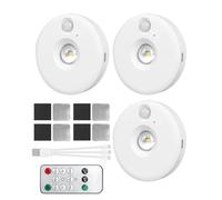 3Pack USB Rechargeable Under Cabinet Kitchen Puck Lights with Remote, 3 Color Temperatures Battery Operated LED Dimmable Push Light Timing Function Wireless Stick on for Display Shelf Cupboard Hallway