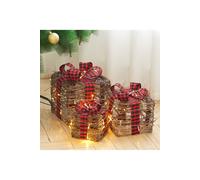 3Packs Christmas Ornament Decorative Lighted Gift Boxes Xmas Tree Decor Living and Home Brown One Size