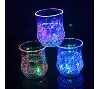 3Packs LED Light Up Cups Acrylic Whiskey Tumblers Water Induction Color Changing Cup Crystal Drinking Glasses Flashing Colorful Beer Cup for Cocktail Party Bar KTV Club