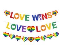 3Packs LGBTQ Pride Decorations,Glitter Love Wins Pride Bunting Accessories Love is Love Rainbow Bunting Banner for Pride Month LGBT Party Supplies Bar Garden Home Decorations