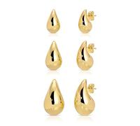 3Pair Gold Teardrop Earrings Set Dupes for Women Thick Gold Chunky Hoop Earring Water Drop Earring for Women Hypoallergenic