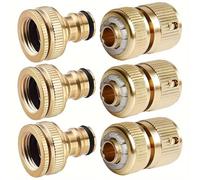 3Pairs Brass Garden Hose Connectors - 1/2" & 3/4" Tap Fittings + 1/2" Quick Connect Adapters (Solid Brass, Universal Fit)