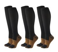 3Pairs Copper Compression Pain Relief Socks for Men & Women | 20-30mmHg Full Coverage, Knee-High Support for Improved Circulation | Ideal for Sports, Travel, Nurses, Maternity & Recovery (Black, XXL)