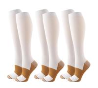 3Pairs Copper Compression Pain Relief Socks for Men & Women | 20-30mmHg Full Coverage, Knee-High Support for Improved Circulation | Ideal for Sports, Travel, Nurses, Maternity & Recovery (White, L/XL)