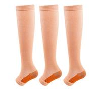 3Pairs Copper Open Toe Toeless Compression Socks(15-20mmHg) for Men Women Support Stocking (Beige, S/M)