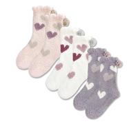 3PAIRS Fuzzy Crew Socks For Women Warm Winter White Novelty Socks Unisex MultiColor, Cute Sweet Heart-4pack, One size